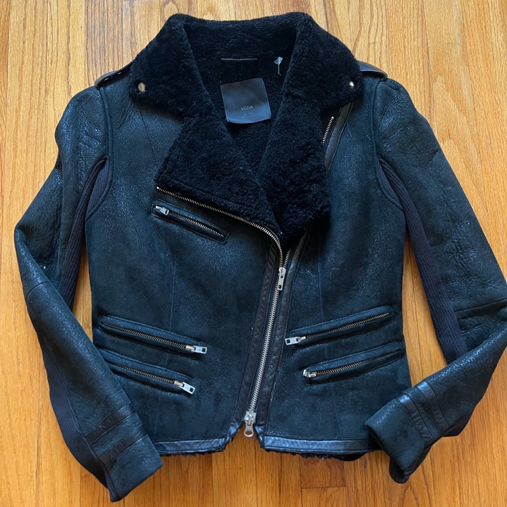 Veda Shearling Motorcycle Leather Jacket